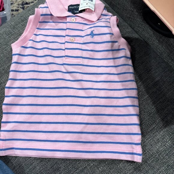 Classic Ralph Lauren Pink & Blue Striped Polo Tank Top-NWT - Picture 1 of 3